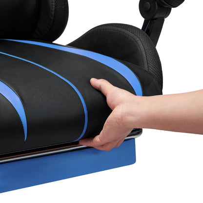 HOFFREE RGB Gaming Chair with Speakers Massage Computer Gaming Chair with LED Lights and Footrest High Back Video Game Chair for Adults Blue and Black