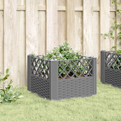 WRJENFSC Light Grey Rattan Effect Raised Garden Bed Planter Box Outdoor Square 17.1 Inch Synthetic Polypropylene Modular Elevated Planter for Vegetables Flowers Herbs