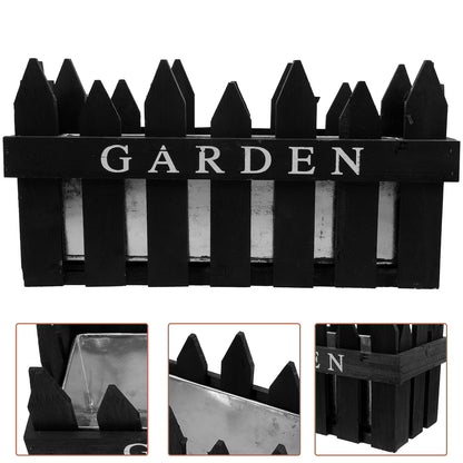 BESTonZON Wood Fence Flowerpot Planter with Fence Design, Rectangular Black Wood Plant Pot for Balcony and Outdoor Garden Decoration, Rustic Pastoral Style Flower Box