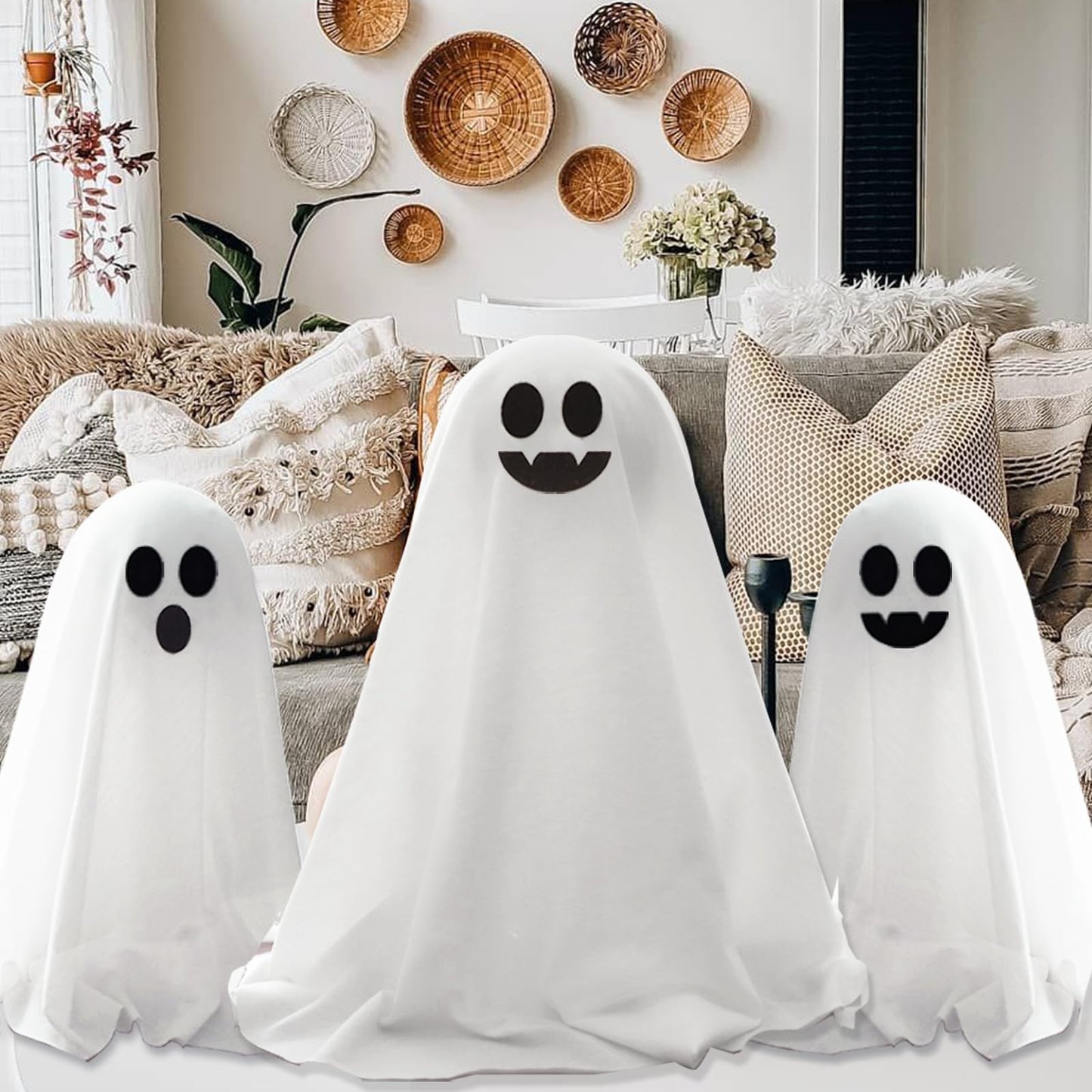 ORIENTAL CHERRY Halloween Decor - Halloween Decorations Indoor - Set of 3 DIY Spooky Ghosts Crafts - Scary Ghost for Indoor Party Home Table Room Kitchen Office