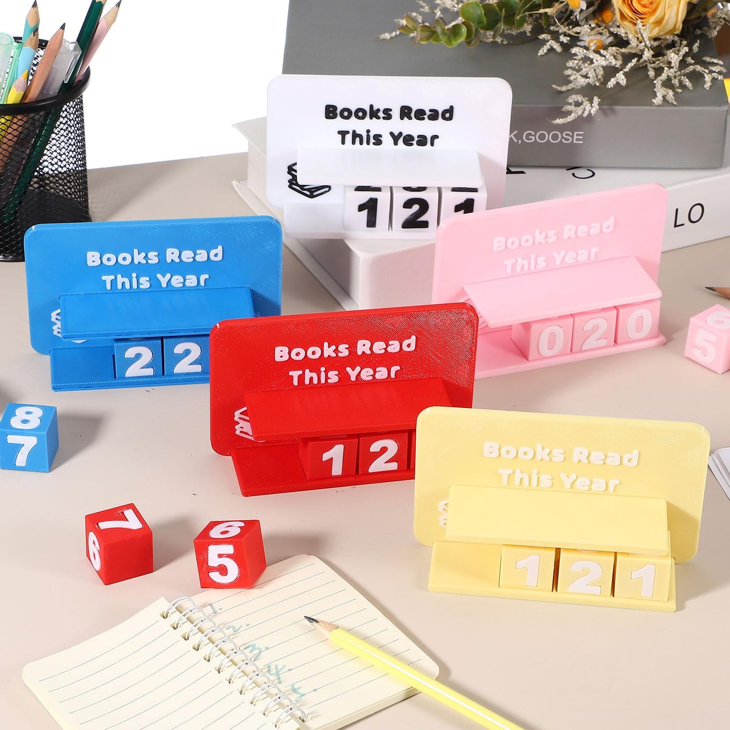 PATIKIL Books Read This Year Tracker, 3D Reading Challenge Counter Sign Library Bookshelf Decor Reading Challenge Number Up to 999 Books Gift for Reader Book Lovers Teachers, Light Pink