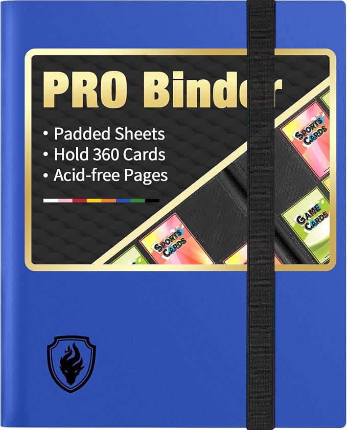 Heavy Duty Card Binder, Fabmaker 9 Pocket Trading Card Binder Holds 360 Cards, Sleek Side-Loading Card Album, Sturdy Card Collection Folder for Game Cards, Sport Cards, Blue