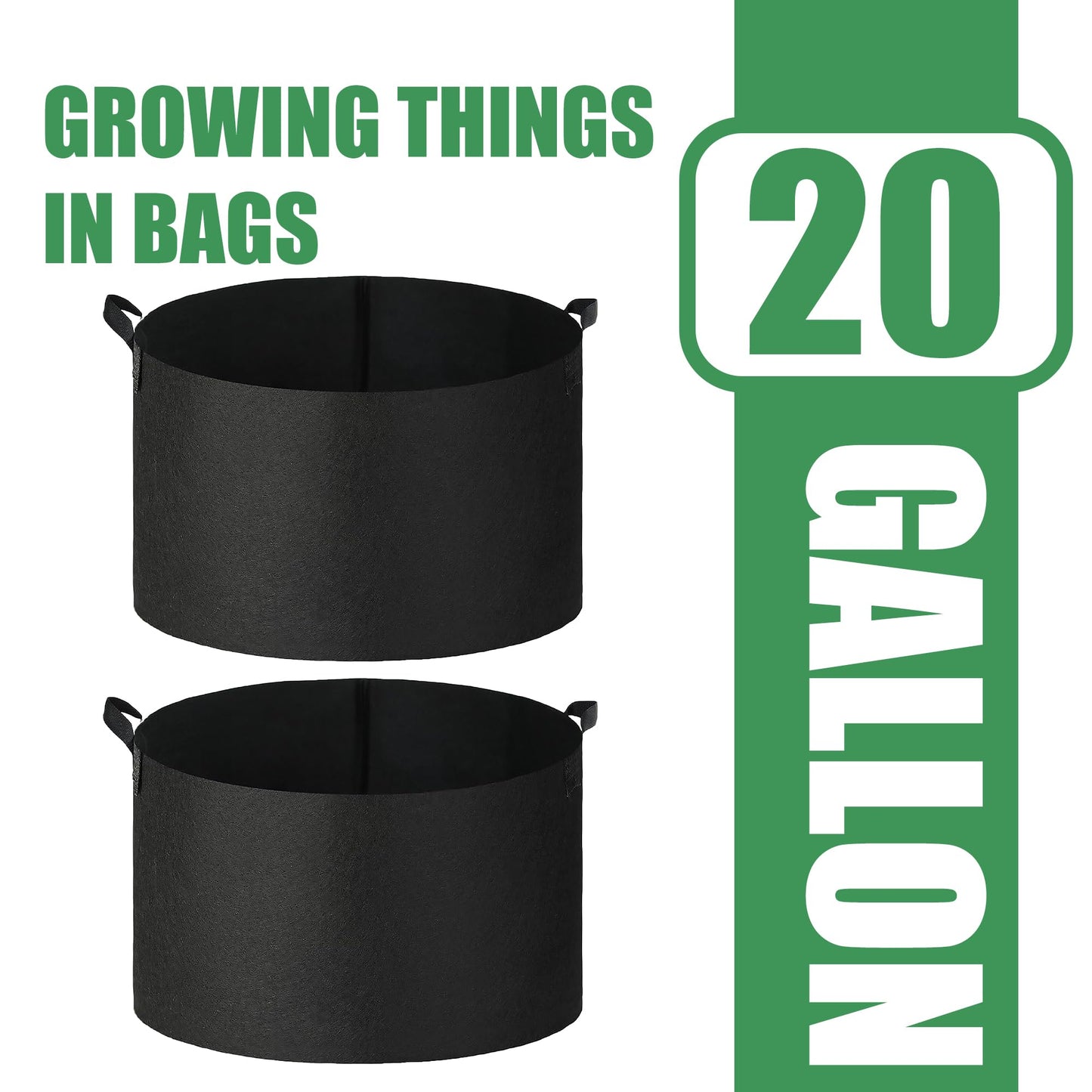 FVOTNW 2-Pack 20 Gallon Fabric Grow Bags with Handle, Heavy Duty 300G Thickened Nonwoven with Handles and Reusable, Suitable for Garden Vegetables,Fruits and Flowers(Black)