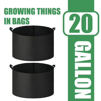 FVOTNW 2-Pack 20 Gallon Fabric Grow Bags with Handle, Heavy Duty 300G Thickened Nonwoven with Handles and Reusable, Suitable for Garden Vegetables,Fruits and Flowers(Black)