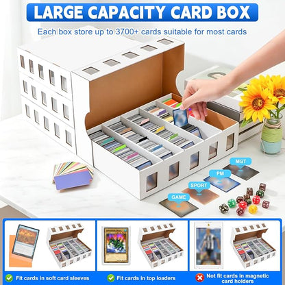 4 Pack Trading Card Storage Box, 14800+ Count Card Storage Box with 48 Card Divider White Sports Storage Card Box Organizer Bulk Card Cases Cardboard Card Box for Basketball MTG Cards Collection
