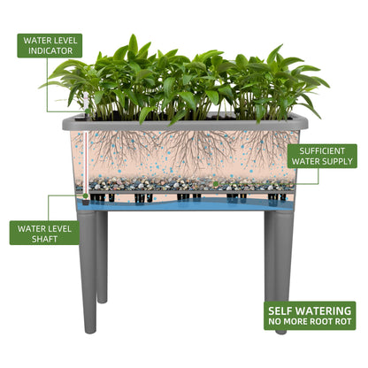 Dexceder 13.2 Gallon Self Watering Raised Garden Bed with Ventilation Transparent Lid Greenhouse, Deepen Vegetable Flower Box Planter Pot with Removeble Legs & Water Level Indicator (Deep Gray)