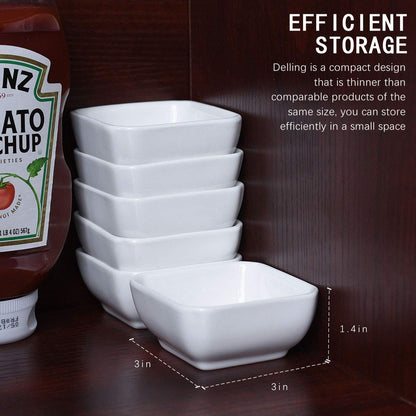 DELLING 3 Oz Ceramic Dipping Bowls Set of 6, Porcelain Soy Sauce Dish - White Dip Bowls for Charcuterie Board Cups, Small Sauce Cups for Condiment Ketchup BBQ, Dipping Sauce Cups Dishwasher Safe