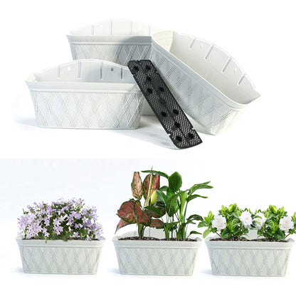 Sungmor 3 Pack Wall Hanging Planters, 16.5 Inch Railing Fence Hanging Flower Pots, Thickened Plastic Water Storage Plant Pot, Indoor Outdoor Garden Balcony Decor, Light Grey Large Plant Basket