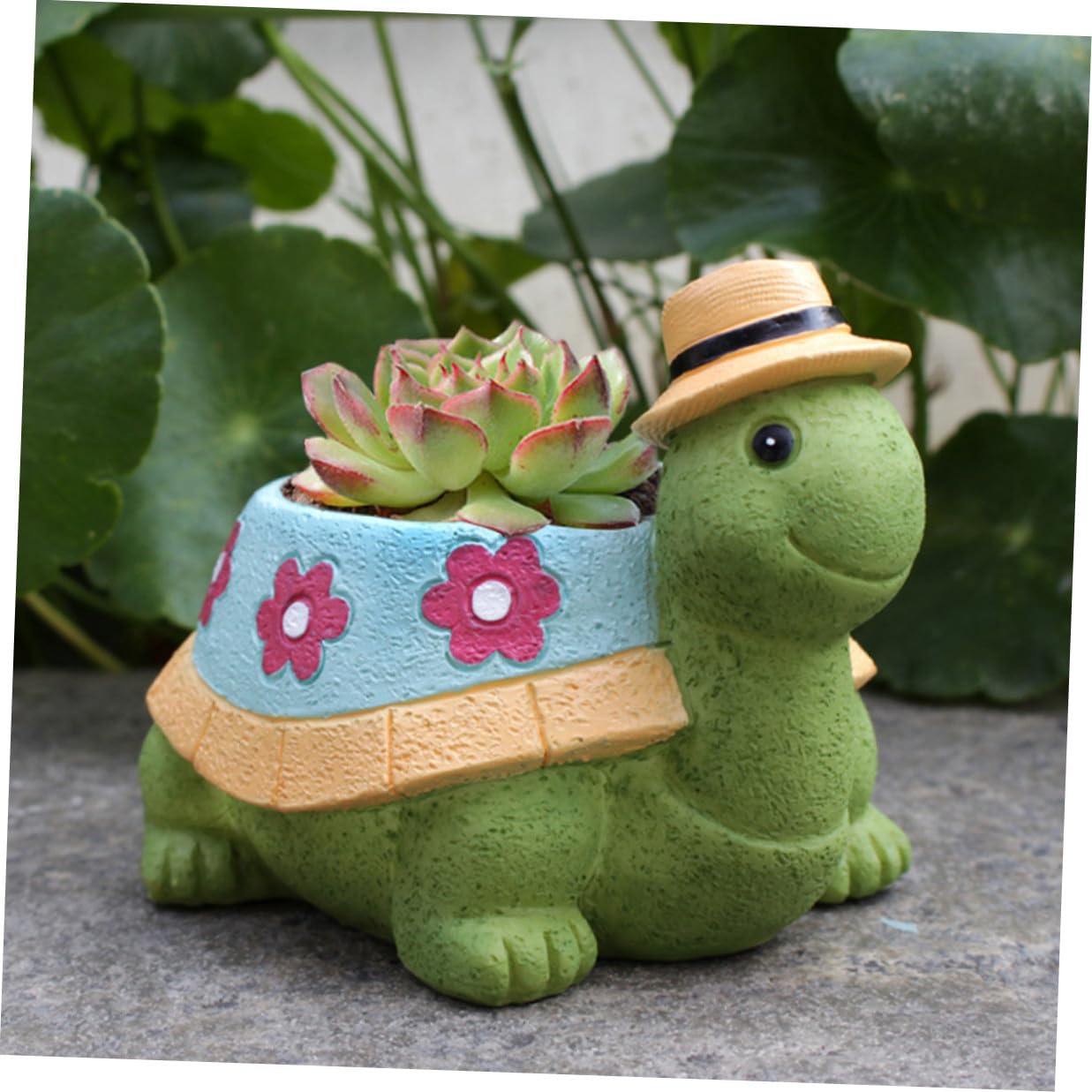 Lurrose Resin Turtle Succulent Planter with Drainage Cute Cartoon Small Flower Pot for Indoor and Outdoor Garden Decor Decorative Plant Holder for Desk Windowsill Bookshelf