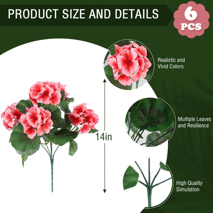 Hananona 6 Pcs Artificial Geranium Flowers for Outdoors Geraniums Silk Flowers Outdoor UV Resistant Garden Plants Faux Flowers for Home Kitchen Table Centerpieces Decor (6, Peach)