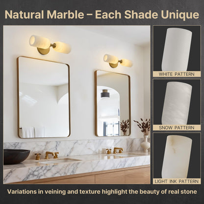 Vintage Alabaster Brass Wall Sconce: Set of 2 Antique Spanish Natural Marble Modern Vanity Wall Lights - 14" Brushed Gold Vanity Light - Indoor Sconces for Bathroom Stair Hallway Bedroom Living Room