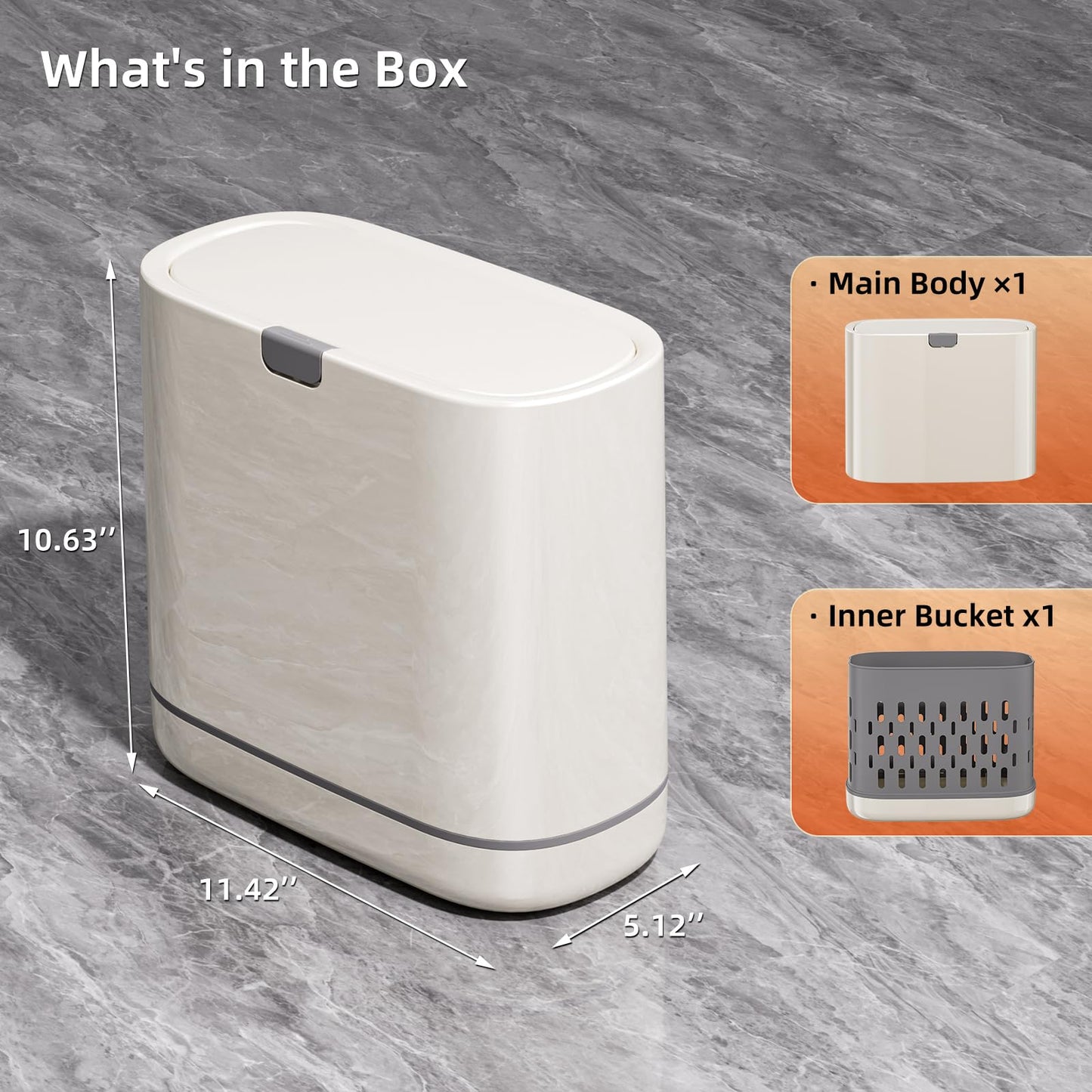 LavStow Bathroom Trash Can with Lid, 2.6 Gallon Slim Garbage Can with Inner Bucket, Press Top Bin, Plastic Narrow Wastebasket for Kitchen, Home, Office, Bedroom, Living Room