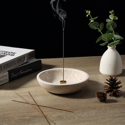 Koville Natural Marble Incense Holder, Incense Holder for Sticks with 9 Holes, Handmade Incense Burner Ash Catcher for Meditation Yoga SPA, Balsam Fir/Palo Santo/Sage/Cone (RoyalBeige)