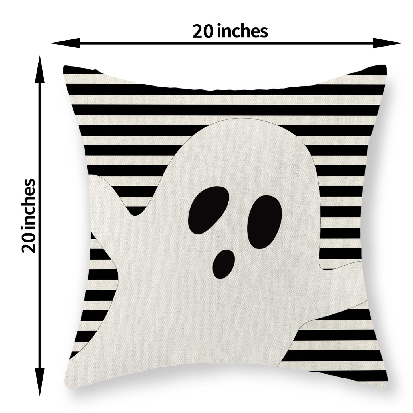 JEFERSO Halloween Pillow Covers 20x20 Set of 2 Black Stripes Cute White Ghost Throw Pillows Halloween Decorations Outdoor Pillowcase Halloween Home Decor Linen Farmhouse Cushion Case for Couch Sofa