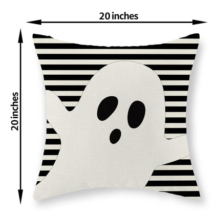 JEFERSO Halloween Pillow Covers 20x20 Set of 2 Black Stripes Cute White Ghost Throw Pillows Halloween Decorations Outdoor Pillowcase Halloween Home Decor Linen Farmhouse Cushion Case for Couch Sofa