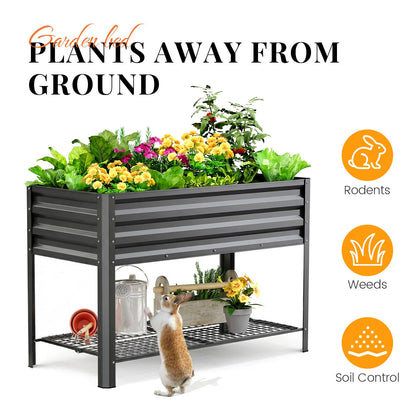 KING BIRD Large Raised Garden Bed with Legs & Storage Shelf Galvanized Elevated Planter Box for Backyard, Patio, Balcony, 400lb Capacity, Dark Grey 48×24×31.5 in