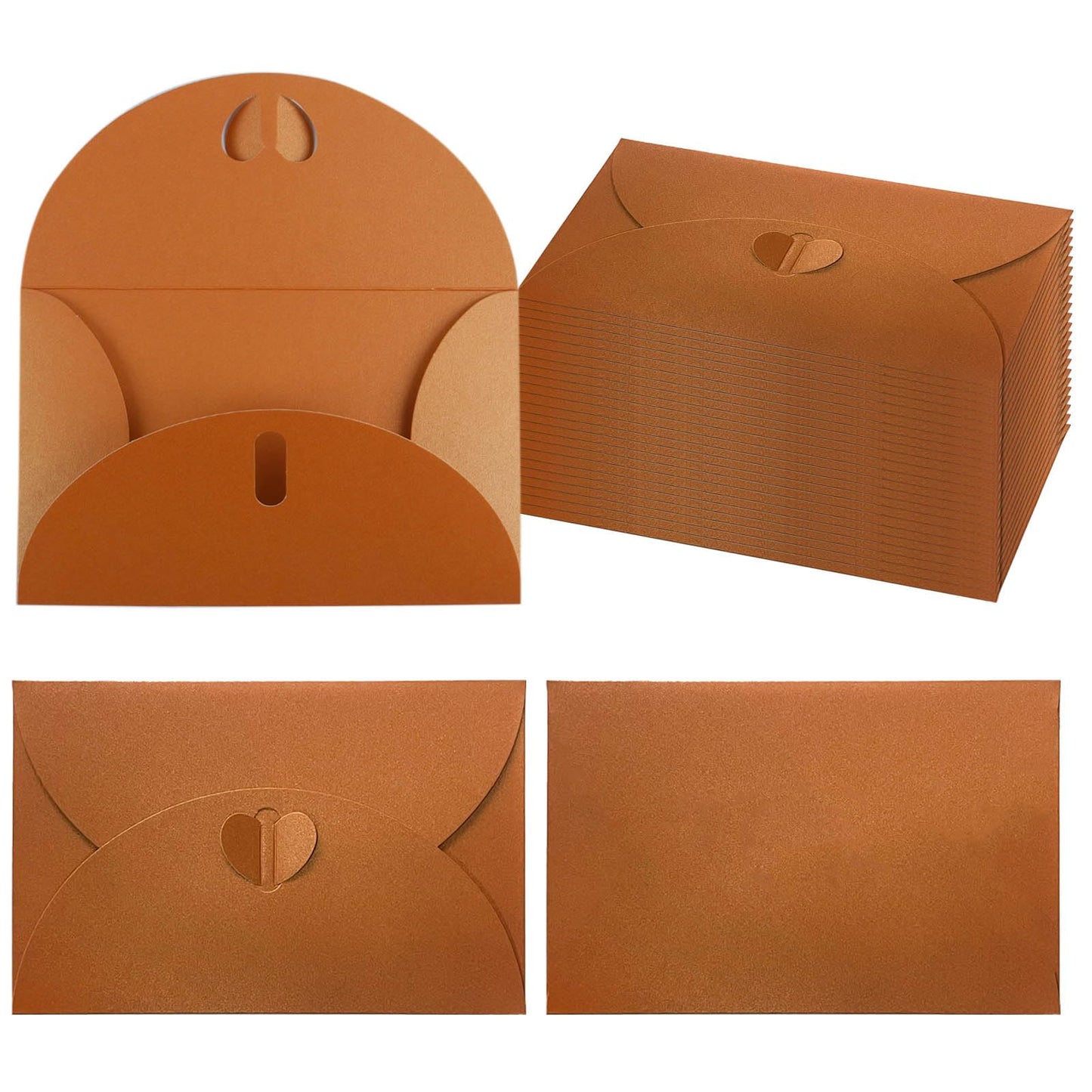 50 Pieces Gift Card Envelopes with Heart Clasp, 4x6 Vintage Envelopes for Wedding Birthday Party Invitation Greeting Cards (Bronze)