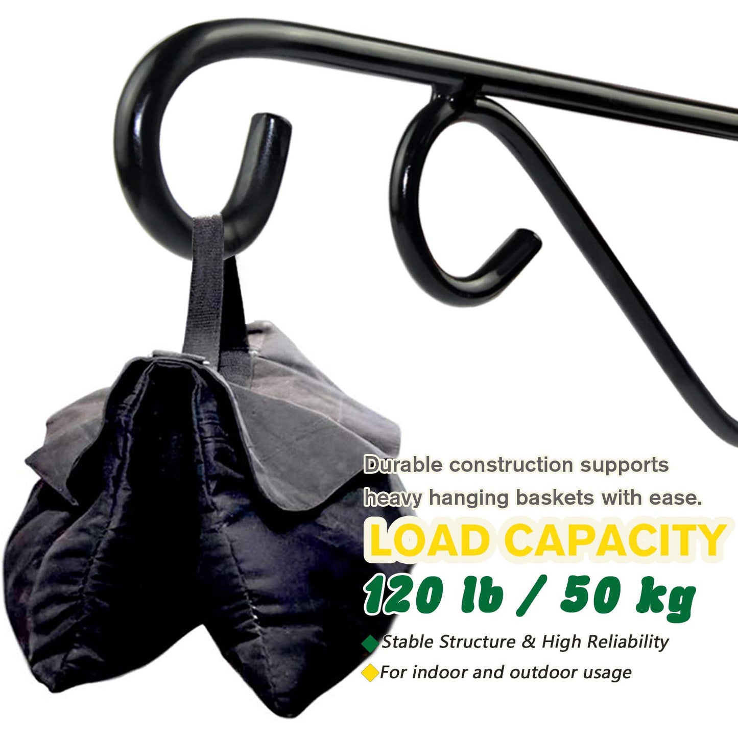 Hanging Plant Brackets, 2pcs 12 Inch Heavy Duty Wall Mount Bracket Strong Durable Rust-Resistant Plant Hanger Hook with High Load Capacity 120lb for Hanging Plants Bird Feeder Lantern Wind Chimes