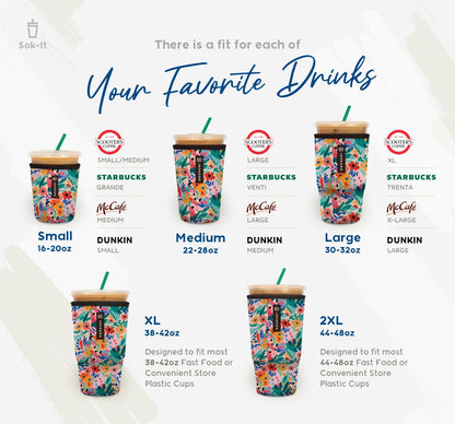 Sok It JavaSok Iced Coffee & Cold Soda Insulated Neoprene Cup Sleeve (Abstract Floral, Small: 16-20oz)