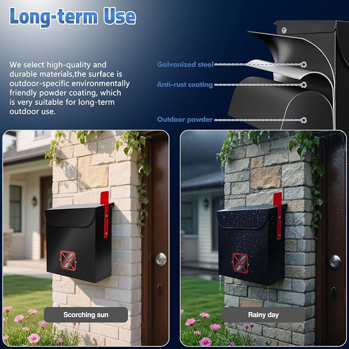 Steel Wall-Mount Mailbox for House,Rust-Proof Metal Mail Boxex, Large Capacity Post Box,Mailboxes for Outside(Rectangle No Lock)