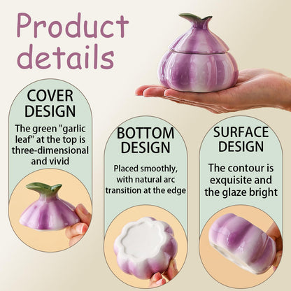 HELAIMAY Garlic Shaped Ceramic Salt Cellar with Lid, Spices Storage Container, Coffee, Sugar, Spices and Candies, Salt Containers for Countertop, 1 Piece