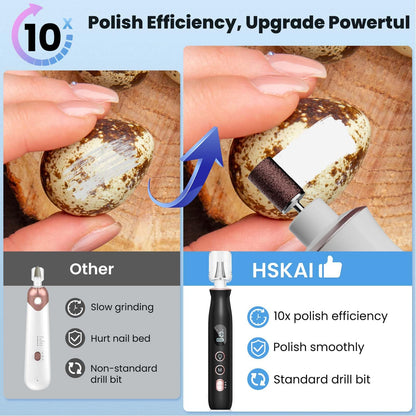 Nail Drill Electric File: HSKAI® 10000RPM Powerful Nail Drill with LCD Display, Cordless Thick Nail Grind Filer for Acrylic Gel Natural Nails Toenails, Manicure & Pedicure Multi-Tool for Home Salon