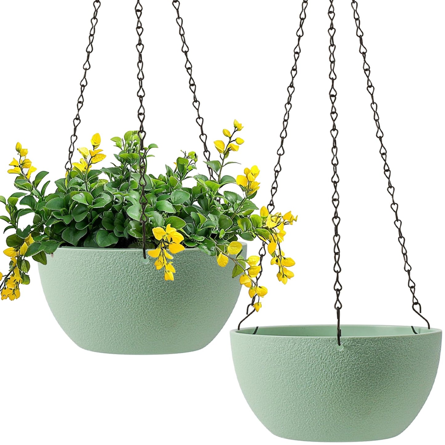 T4U 8 Inch Hanging Planter for Indoor Plants, 2 Pack Small Pots with Drainage Holes, Flower Basket Plant Holder for Home, Green