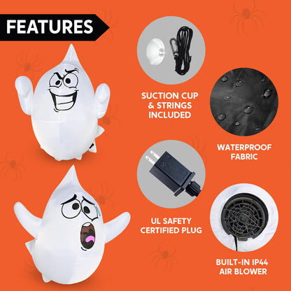 Joiedomi 2 Pcs Halloween Inflatables Outdoor Decorations, Halloween Blow Ups Ghost with Built-in LEDs, Cute Window Inflatable Ghost for Window Decorations