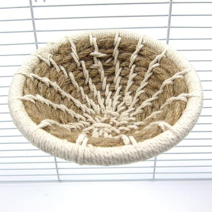 Bird Breeding Nest Bed Hut Toy with Warm Comfortable Mat Handmade Cotton Weave Hemp Rope Hatching Hut Cave Cage Accessories for Parakeet Conure Cockatiel Canary Finch Lovebird Budgie (B: HEMP)