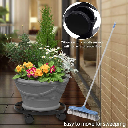 AMAGABELI GARDEN & HOME Plant Caddy with Wheels Heavy Duty 14“ 2 Pack Rolling Plant Stand Plant Dolly Iron Wheeled Lockable Casters Round Pot Mover Rollers Indoor Outdoor Planter Trolley Metal
