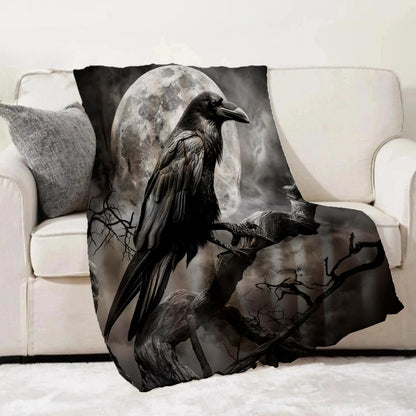 Turamurra Gothic Blanket Gifts for Adults and Kids Raven and Moon Halloween Throw Blankets for Bed Room Couch Soft Lightweight Warm Cozy Throws Decor 50x60in