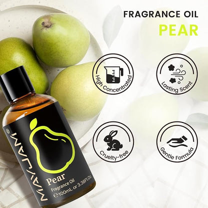 MAYJAM 100ML/3.38FL.OZ Pear Fragrance Oils with Glass Dropper, Essential Oils for Diffusers for Home, Long Lasting Scented Oils for Diffusers Soap Candle Making