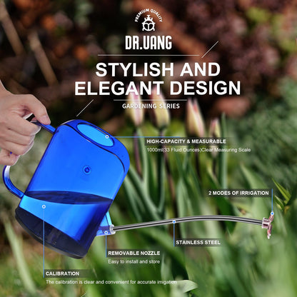 Watering Can Indoor for House Plants Small Watering cans with Long Spout Flower Model Sprinkler Head 1.2L (Blue, 1.2L)
