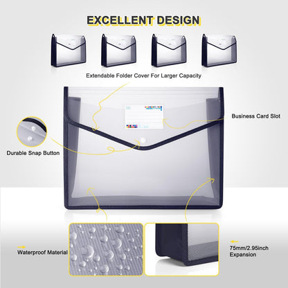 Plastic File Folders, Waterproof Transparent Expandable File Organiser, Portable Large Capacity A4B4 File Wallet for Office/Business/School (5 Pack)