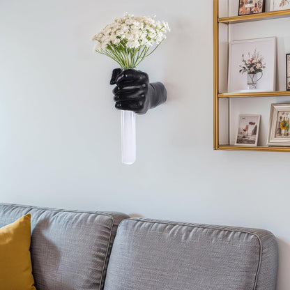 XYQXYQ Black Wall Sculptures, Hand Vases Home Decor, Wall Mount Art Sculpture, Unique Wall Art Statue, Funky Flower Vase Decorations, Modern Eclectic Hanging Decor,Glass Test Tube Vase