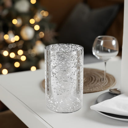 WGVI Hurricane Candle Holder Sleeve, W: 4", Ht: 6", Silver Speckled Glass Cylinder Open Both Ends, Chimney Tube Shade, 1 Piece