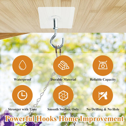 Adhesive Ceiling Hooks, Hold 30lbs Heavy Duty Ceiling Hooks for Hanging Plants Command 3M Ceiling Hooks, Sticky | Drill Free Outdoor Hanging Hook Stick On Hooks for Lights, Wind Chimes 4 Pack