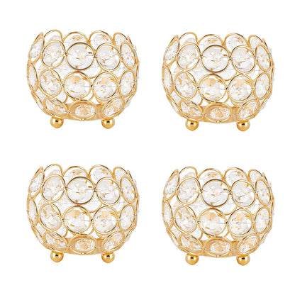 VINCIGANT Gold Crystal Votive Candle Holders for Table Tenterpiece,Small Bowl/Ball Tealight Candle Lantern for Thanksgiving Wedding Table Decoration, (4pcs)