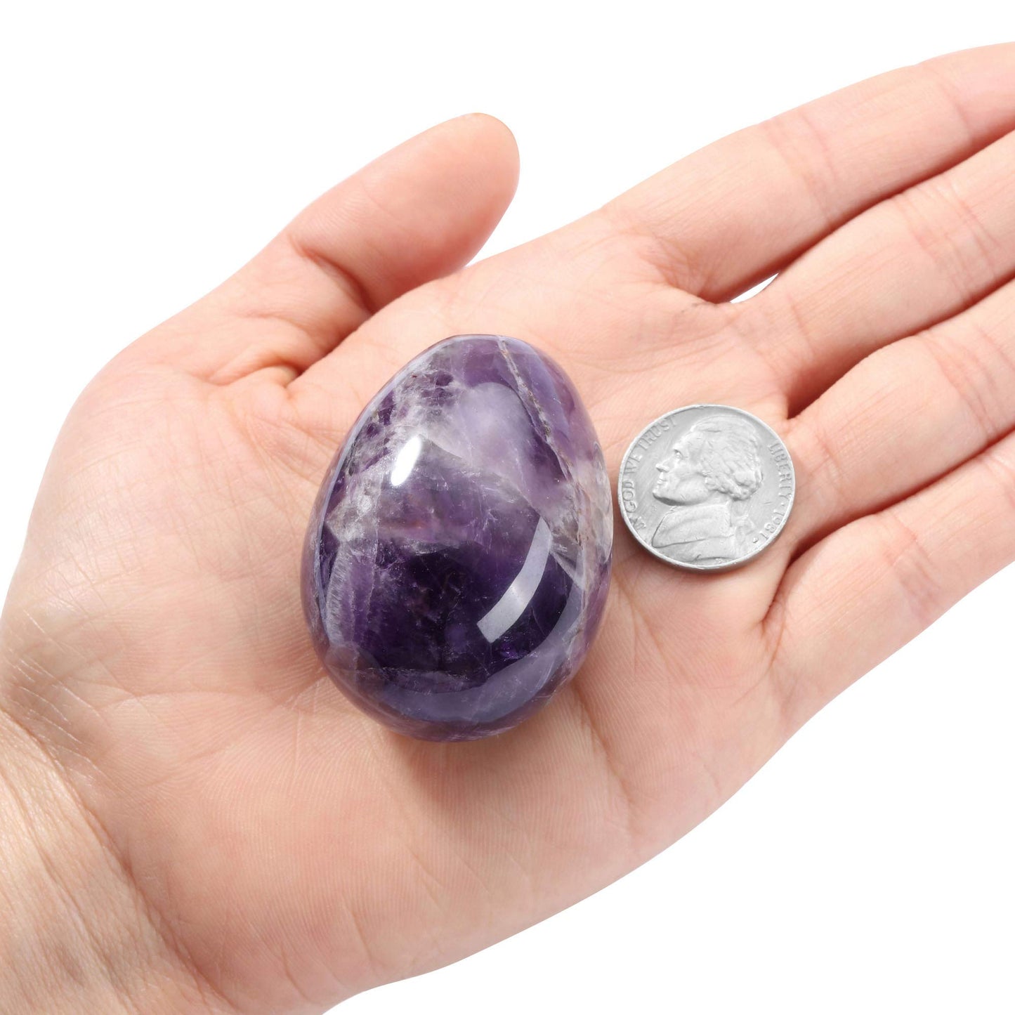 Jovivi Natural Amethyst Egg Sphere Sculpture Reiki Healing Crystal Gemstone Ball Divination Figurine with Acrylic Stand for Home Decoration