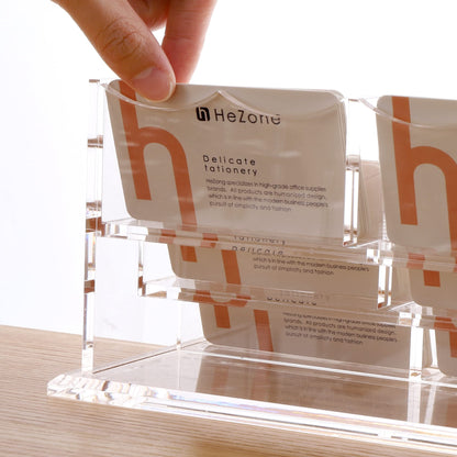 HeZone Business Cards Holder Display for Desk, Clear Acrylic Multiple 3 Tier 6 Slot Business Card Stand, Holds 300 Cards-1 Pack (6 Slots-H)