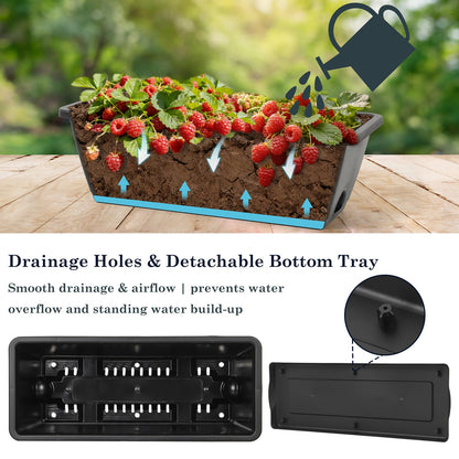 OYEAL Railing Planter Box Black Hanging Window Boxes Planter with Adjustable Brackets, Outdoor Set of 2 Deck Rail Planters with 6 Detachable Plastic Flower Pots for Garden Fence, Patio, Windowsill