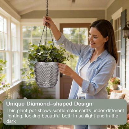 QCQHDU Hanging Planters for Indoor Plants, 2-Pack 7.2 Inch Self Watering Hanging Pots, Plastic Plant Hanger with Drainage Holes and 3 Hooks Chains for Garden Home (Gray)