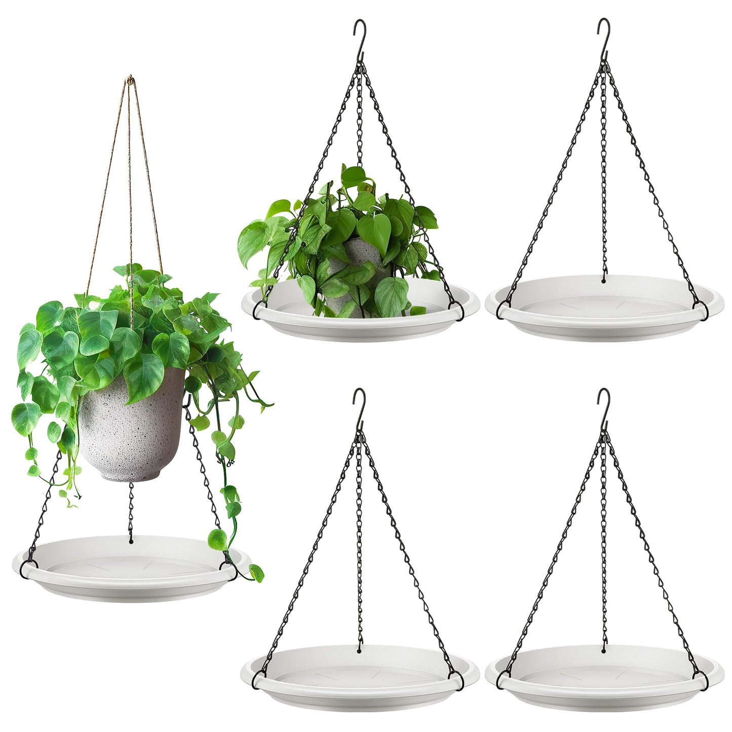 Hanging Planter for Indoor Outdoor Plants, 12" Plant Saucer with Basket Chains, Adjustable Plants Hanger Shelf Decorative Hanging Plant Flower Pot for Window Wall Ceiling Home Decor (5 Pcs,White)