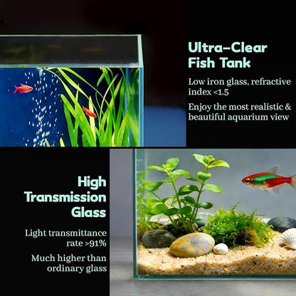 LAQUAL 1 Gallon Fish Tank Starter Kit with Fish Net, 1 Water Changer Siphons & 2 Cleaning Cloth, Crystal Clear Glass Fish Tank, Small Fish Tank/Aquarium for Betta & Goldfish, Nice Home Décor