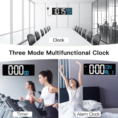 17 Inch Large Digital Wall Clock with Remote Control, Automatic Brightness Dimmer Digital Wall Clock Large Display with Day/Date/Temperature, Snooze, Count Up & Down Timer for Living Room, Office, Gym