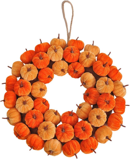 Thanksgiving Pumpkin Wreath Artificial Fall Harvest Wreath Autumn Hanging Garland for Thanksgiving Festival Holiday Window Party Decor