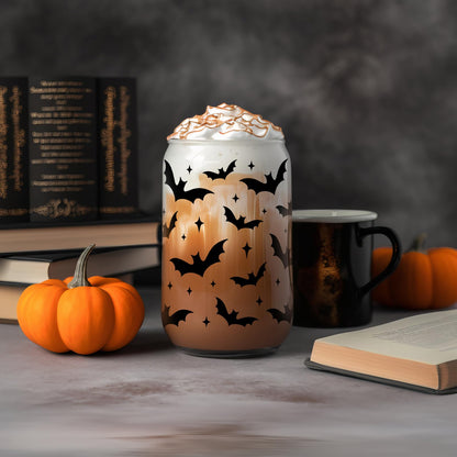 Fairy's Gift Halloween Bats Cup, Halloween Spooky Gifts, Bat Lovers Gothic Glass Cup, Cute 16 oz Iced Coffee Glass Tumbler, Boo Basket Stuffers, Goth Girl Party Stuff, Gothic Spooky Gifts for Women