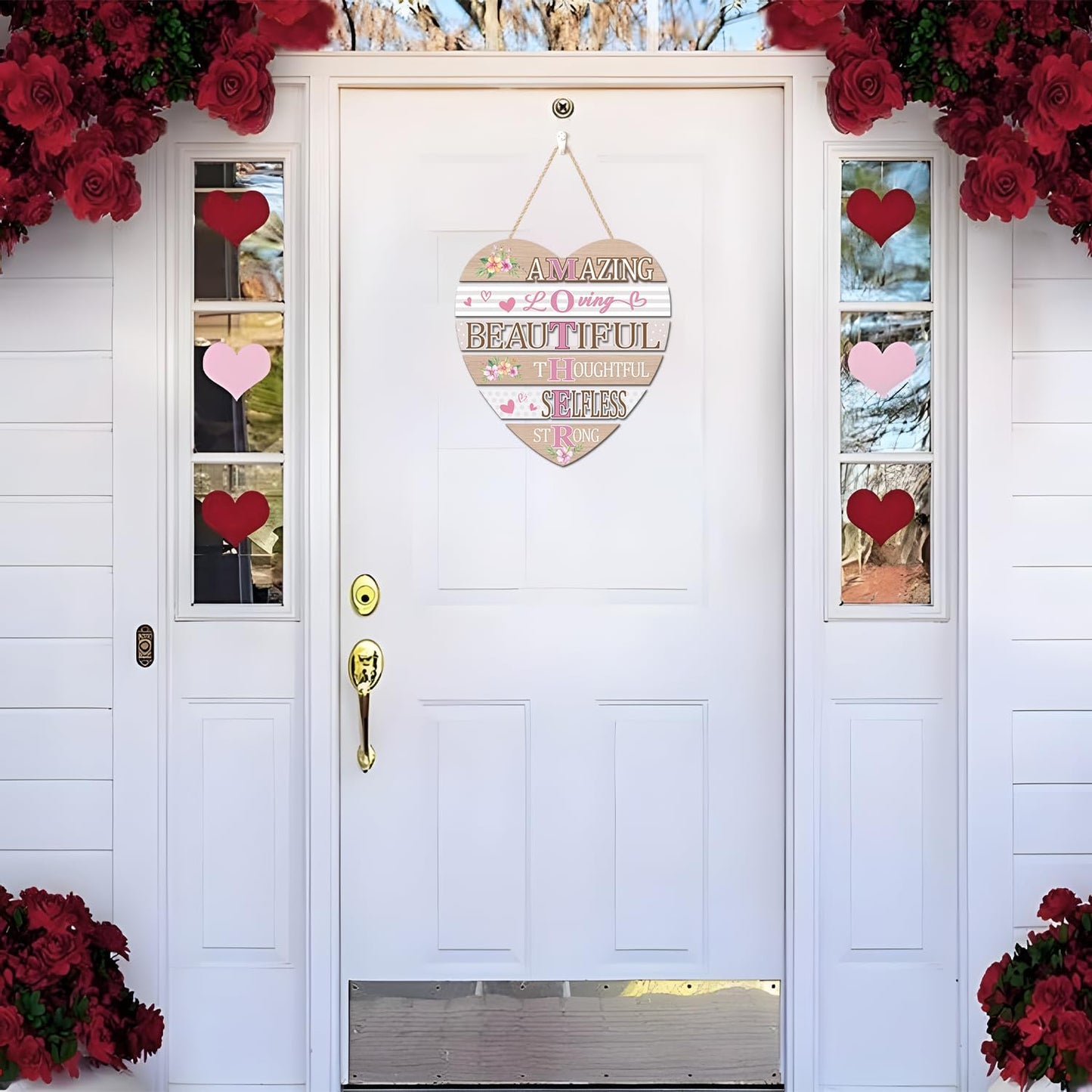 HOURIA Inspirational Mothers Day Decorations (12.2”x11), Heart-Shaped Amazing Mother's Day Wooden Sign for Front Door Wreath Home, Mom Birthday Gifts from Daughter Son