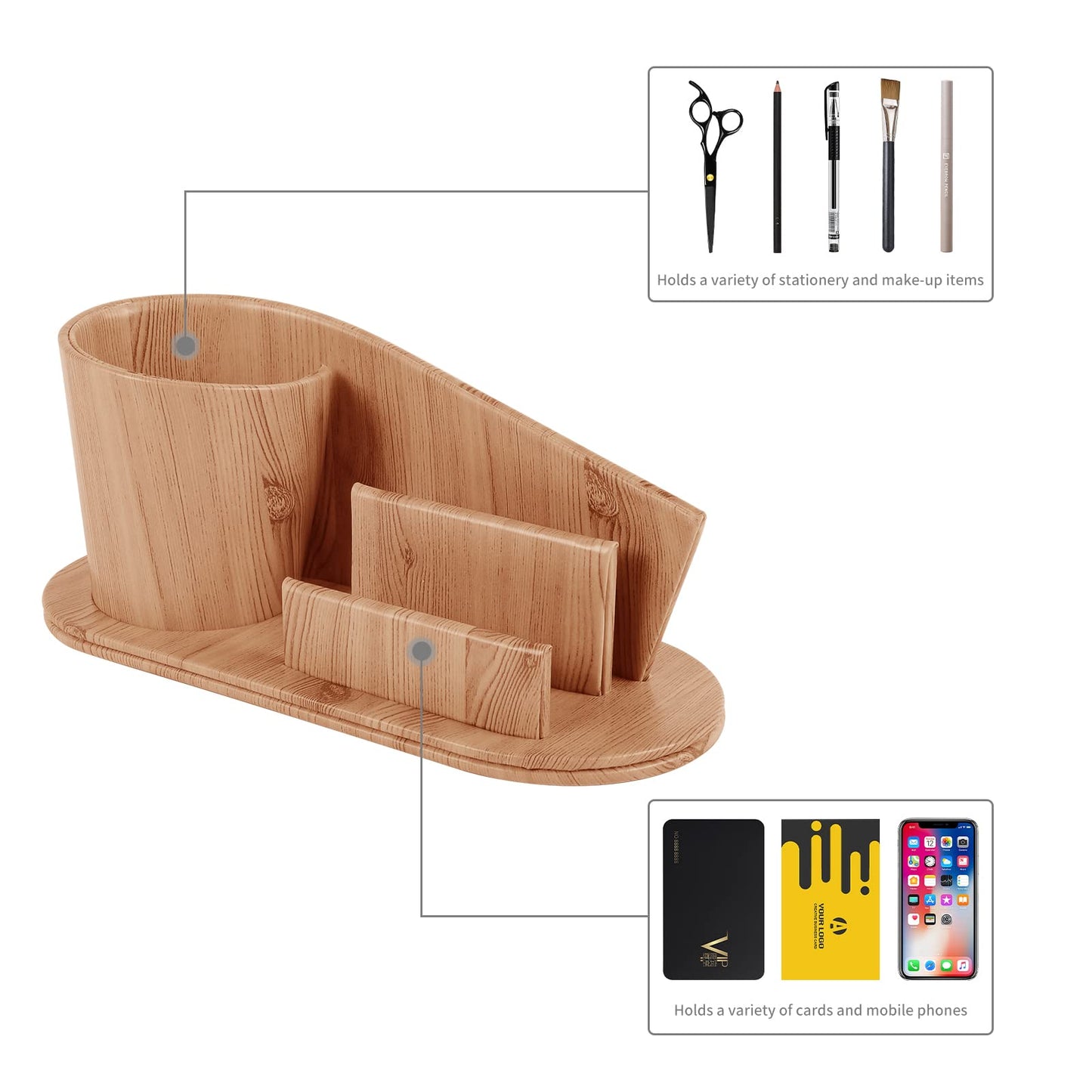RHCSZ Fashion PU Leather Pen Holder Office Supplies Desk Organizer Storage Box,Desktop Caddy Organizers & Business Cards Holder,Pencil Holders(Apricot Faux Leather)