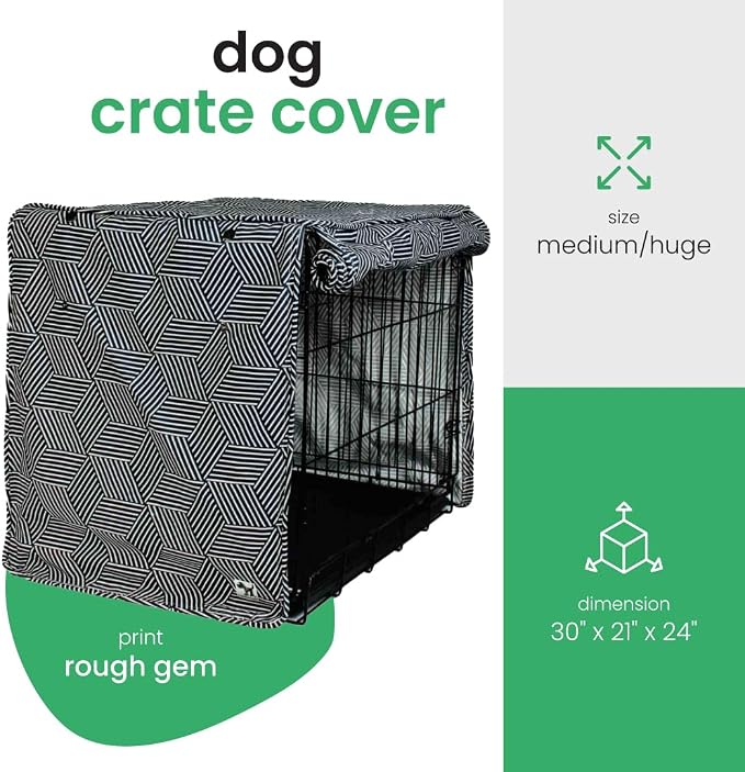 Molly Mutt Rough Gem Dog Crate Cover, 100% Cotton Canvas Cover with 2 Roll-Up Panels, Ideal for Dog or Cat Crate, Durable, Washable, and Free of Harmful Chemicals, 30" x 21" x 24"